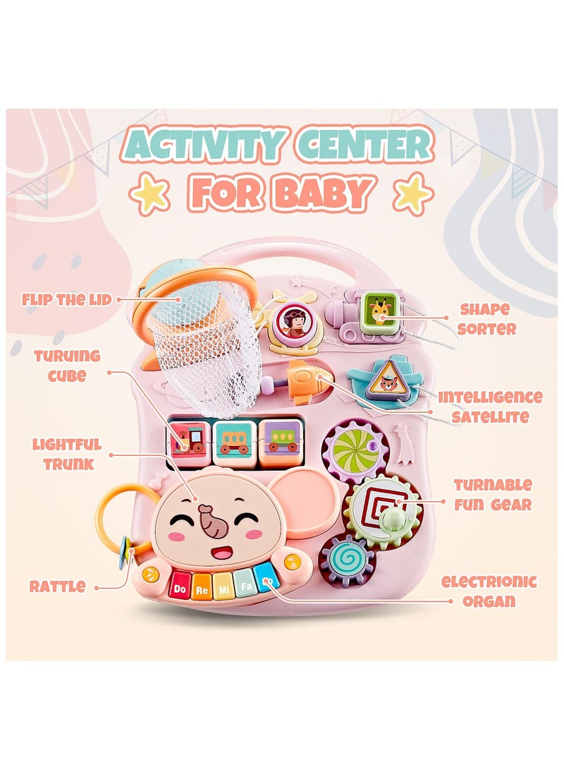 NNEWVANTE عربة دفع للأطفال 2 في 1 ومركز نشاط، عربة للجلوس والوقوف للأطفال من 12 شهرًا فما فوق، ألعاب مشي مع لوحة موسيقية للأطفال الرضع والصغار لتعلم المشي باللون الوردي - Image 3