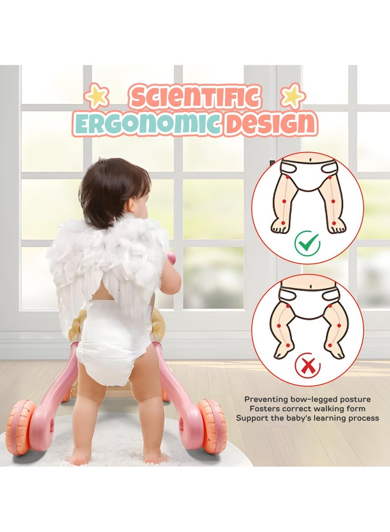 NNEWVANTE عربة دفع للأطفال 2 في 1 ومركز نشاط، عربة للجلوس والوقوف للأطفال من 12 شهرًا فما فوق، ألعاب مشي مع لوحة موسيقية للأطفال الرضع والصغار لتعلم المشي باللون الوردي - Image 4