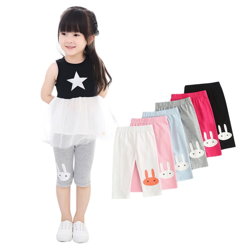 Children'S Pants Girls' Baby Girls' Cotton Five-Point Leggings Bunny Printed Leggings - Image 2