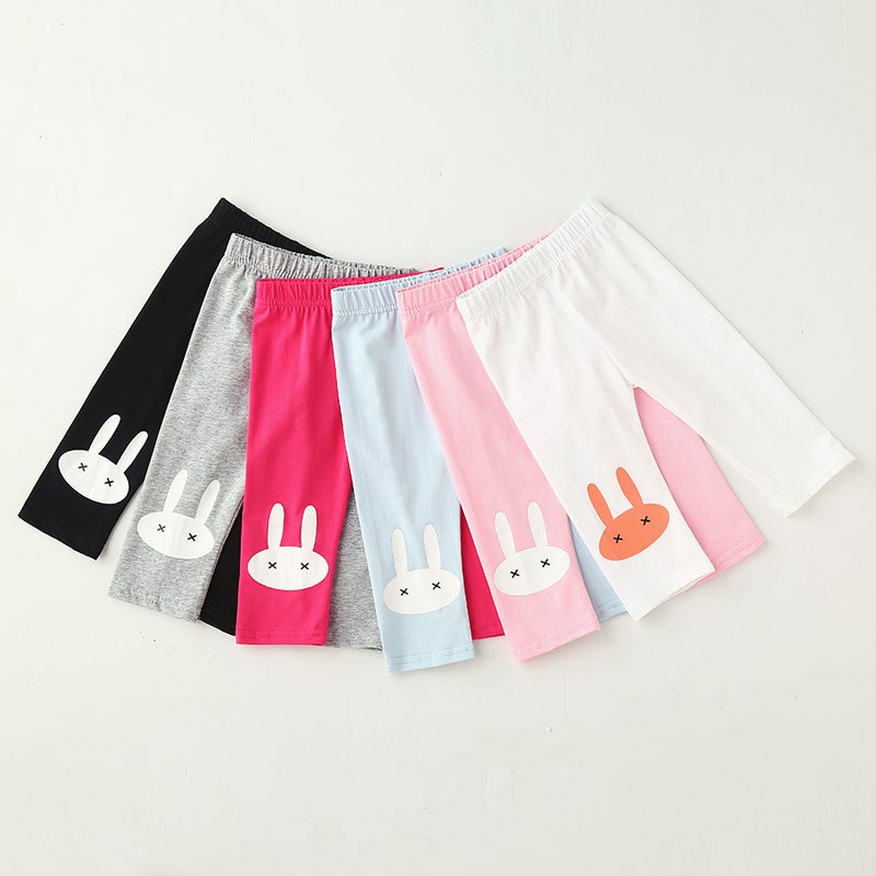 Children'S Pants Girls' Baby Girls' Cotton Five-Point Leggings Bunny Printed Leggings - Image 4