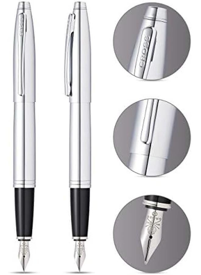 Cross Calais Refillable Fountain Pen Medium Nib Includes Premium Gift Box Polished Chrome - Image 2