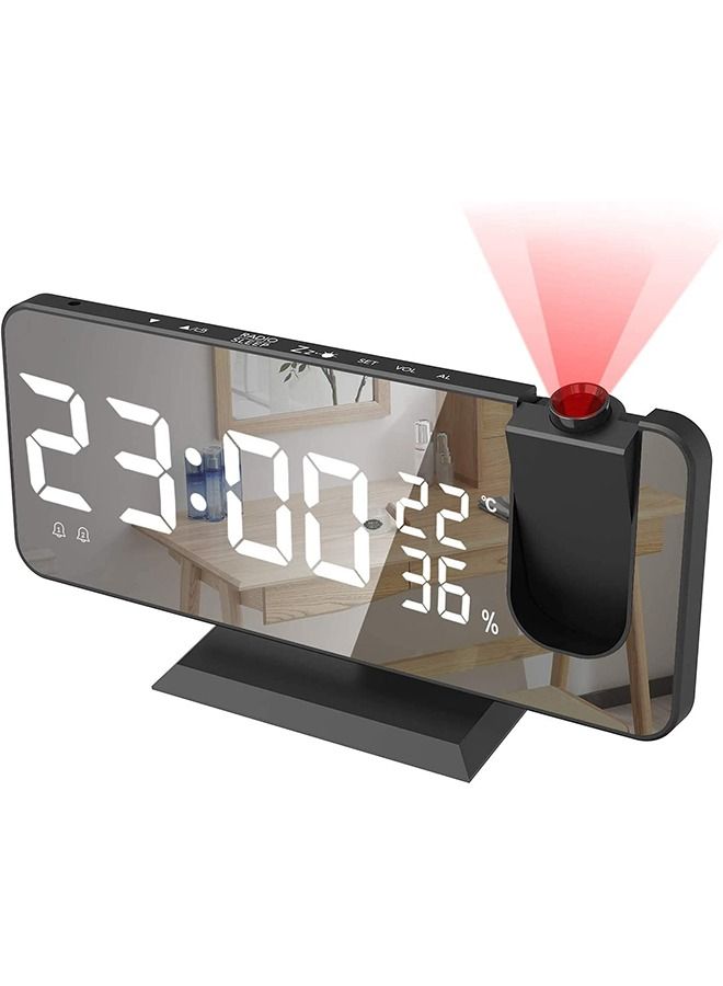 غرفة نوم سقف الإسقاط المنبه ، الناقل التسلسلي العام شاحن مع منفذ الراديو عرض درجة الحرارة والرطوبة 7.3 بوصة شاشة LED 12 / 24 ساعة سنوز مزدوج اللغة - 4 باهتة - Image 1