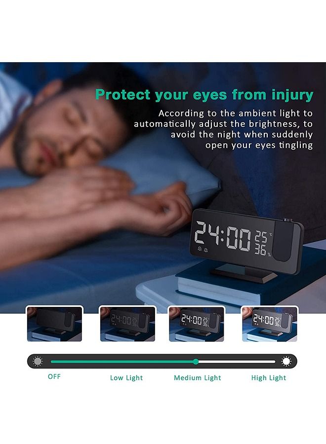 غرفة نوم سقف الإسقاط المنبه ، الناقل التسلسلي العام شاحن مع منفذ الراديو عرض درجة الحرارة والرطوبة 7.3 بوصة شاشة LED 12 / 24 ساعة سنوز مزدوج اللغة - 4 باهتة - Image 3