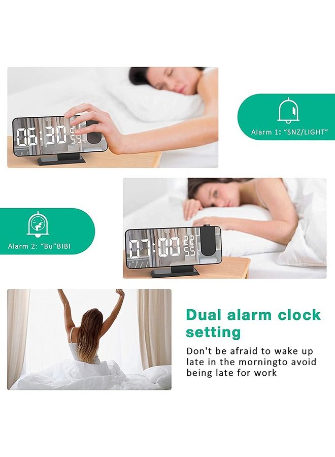 غرفة نوم سقف الإسقاط المنبه ، الناقل التسلسلي العام شاحن مع منفذ الراديو عرض درجة الحرارة والرطوبة 7.3 بوصة شاشة LED 12 / 24 ساعة سنوز مزدوج اللغة - 4 باهتة - Image 4