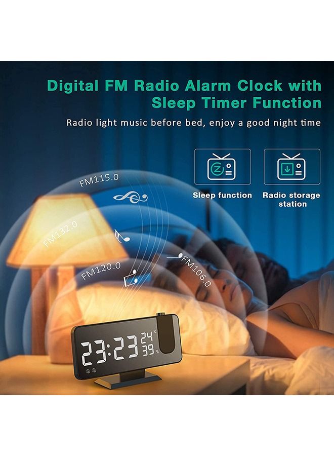 غرفة نوم سقف الإسقاط المنبه ، الناقل التسلسلي العام شاحن مع منفذ الراديو عرض درجة الحرارة والرطوبة 7.3 بوصة شاشة LED 12 / 24 ساعة سنوز مزدوج اللغة - 4 باهتة - Image 5