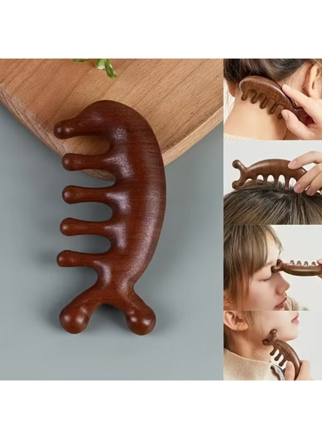 Multifunctional Sandalwood Massage Comb, Head Massage Comb, Wooden Massage Comb, Gua Sha Scraping Scalp and Hair Massage, Scalp Stimulator, Facial Body Massager - Image 1