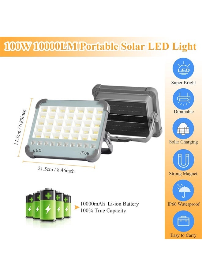 DUNISO ضوء LED لموقع البناء، تدرج غير متقطع، تصنيف مقاوم للماء IP66، ضوء شمسي مغناطيسي خارجي، ضوء شحن شمسي، ضوء طوارئ محمول، ضوء عمل خارجي مقاوم للصدمات والغبار، مزود ببطارية طوارئ USB، مناسب للتخييم، مواقع البناء، الطوارئ، إصلاحات السيارات، 4 أوضاع إضاءة - Image 5