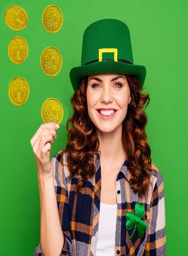 Chochkees St. Patrick's Gold Plastic Shamrock Coins, 50 Pack 3-Leaf Clover Coin for Party Decoration Favors, Leprechaun, Pirate, Educational & Classroom Learning Activities Party Favor (50 Coins) - Image 2