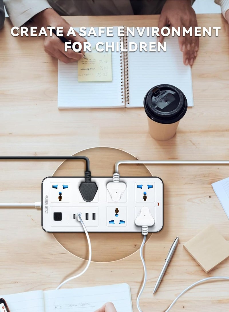 NextWave 3 meters Universal Extension Lead with Multiple Function UK Plug 3 Pin Socket Outlet with 8 Gang 3 USB Port 1 Type-C Port 3M Electric Socket Mains Strip for Home Kitchen and Office 3 meters - Image 4