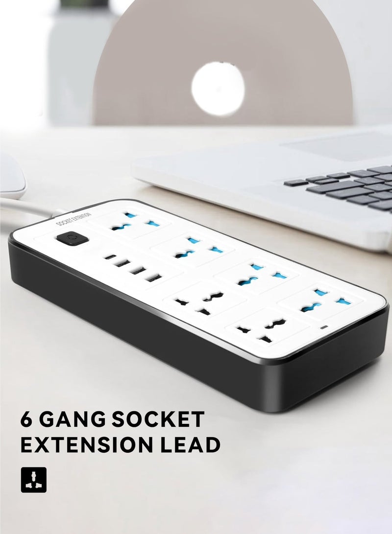 NextWave 3 meters Universal Extension Lead with Multiple Function UK Plug 3 Pin Socket Outlet with 8 Gang 3 USB Port 1 Type-C Port 3M Electric Socket Mains Strip for Home Kitchen and Office 3 meters - Image 2