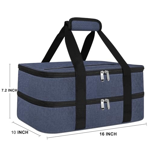 esouler Double Insulated Casserole Carrier Bag Hot Cold Food Carrier Bag Lasagna Holder Lunch Bag for Picnics Parties Travel Fits 9 x 13 Inches Casserole DishBlue - Image 3