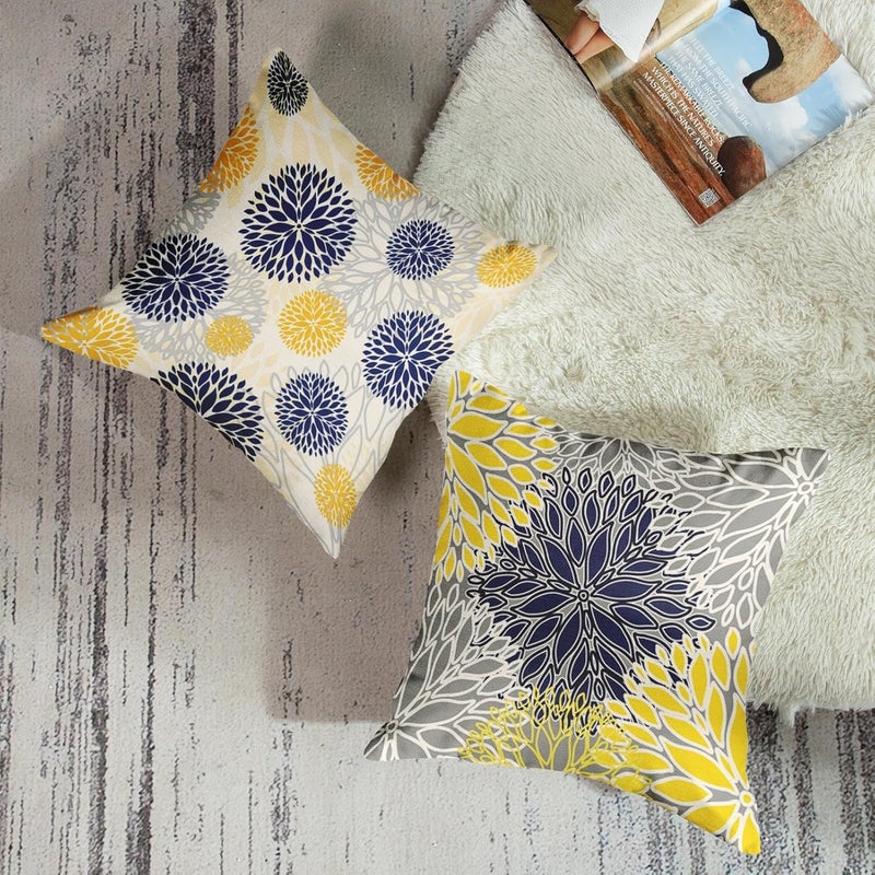 Sanwarm Throw Pillow Covers Home Decor Set of 4 Pillow Cases Decorative 18 x 18 Inches Outdoor Cushion Couch Sofa Pillowcases Spring Floral Blue Yellow Navy - Image 3