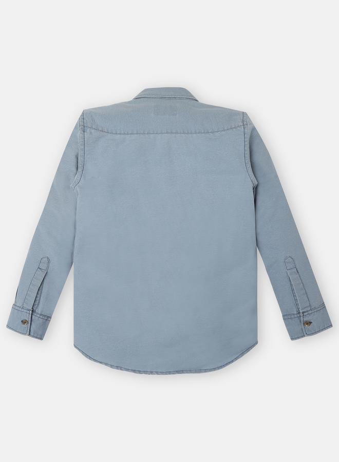 Infinity Boys Grey Solid Double Pocket Detail Long Sleeves Shirt - Image 5