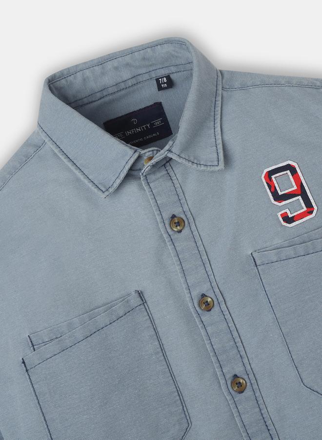 Infinity Boys Grey Solid Double Pocket Detail Long Sleeves Shirt - Image 3