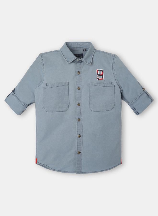 Infinity Boys Grey Solid Double Pocket Detail Long Sleeves Shirt - Image 2