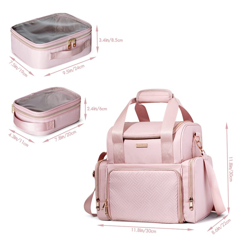 Prokva Large Makeup Cosmetic Bag with 3 Removable Case, Double Layer Travel Makeup Organizer Case with Inner Dividers and Makeup Brushes Storage Section, Pink (Patented Design) - Image 5