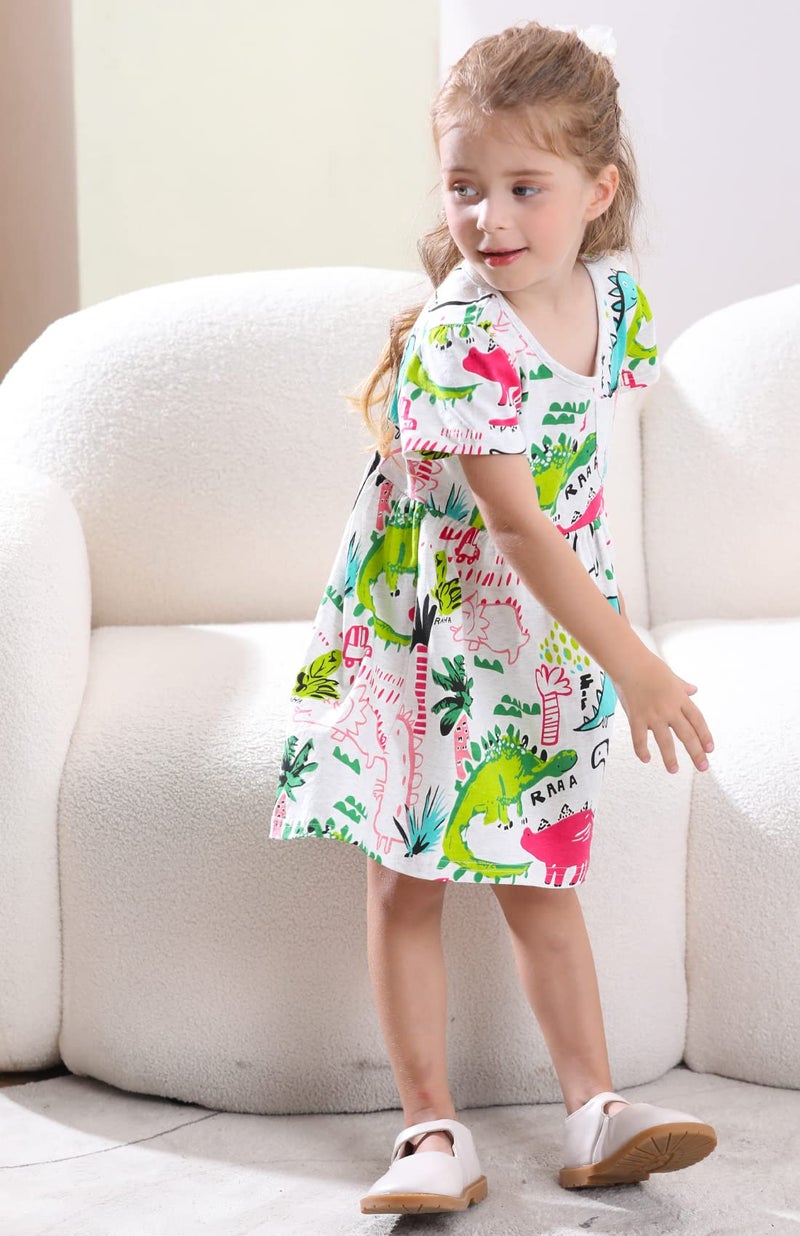 Frogwill Toddler Girls Green Dinosaur Dress Tunic Short Sleeve Summer Casual Clothes, Gray, 4t - Image 4