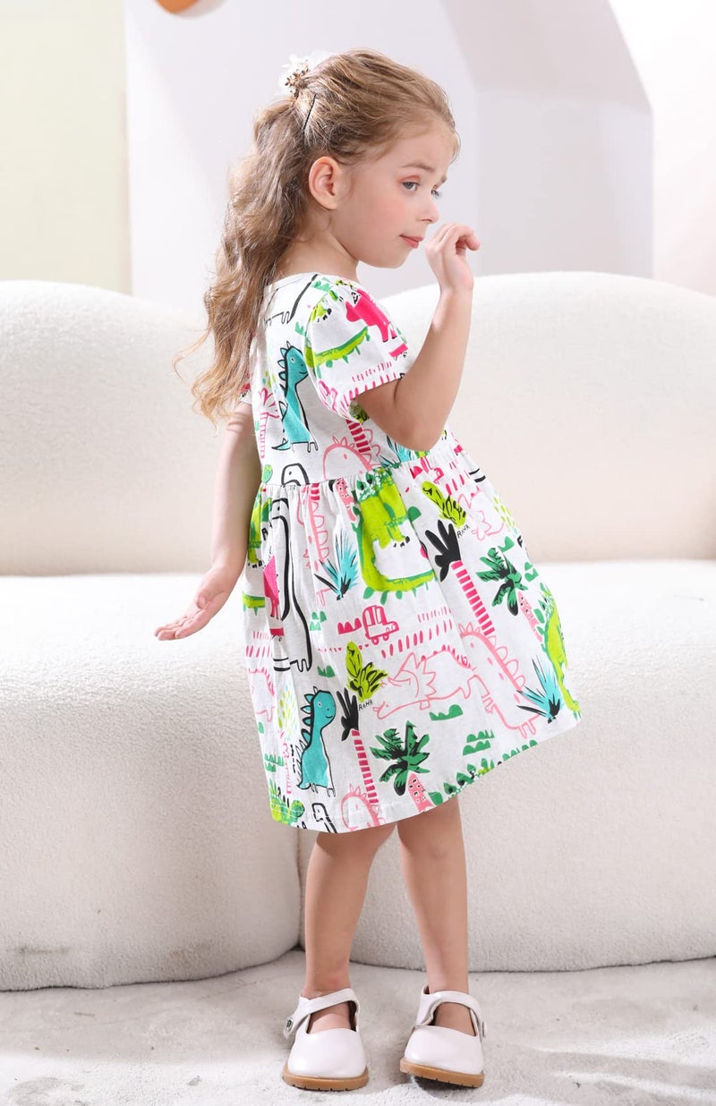 Frogwill Toddler Girls Green Dinosaur Dress Tunic Short Sleeve Summer Casual Clothes, Gray, 4t - Image 5