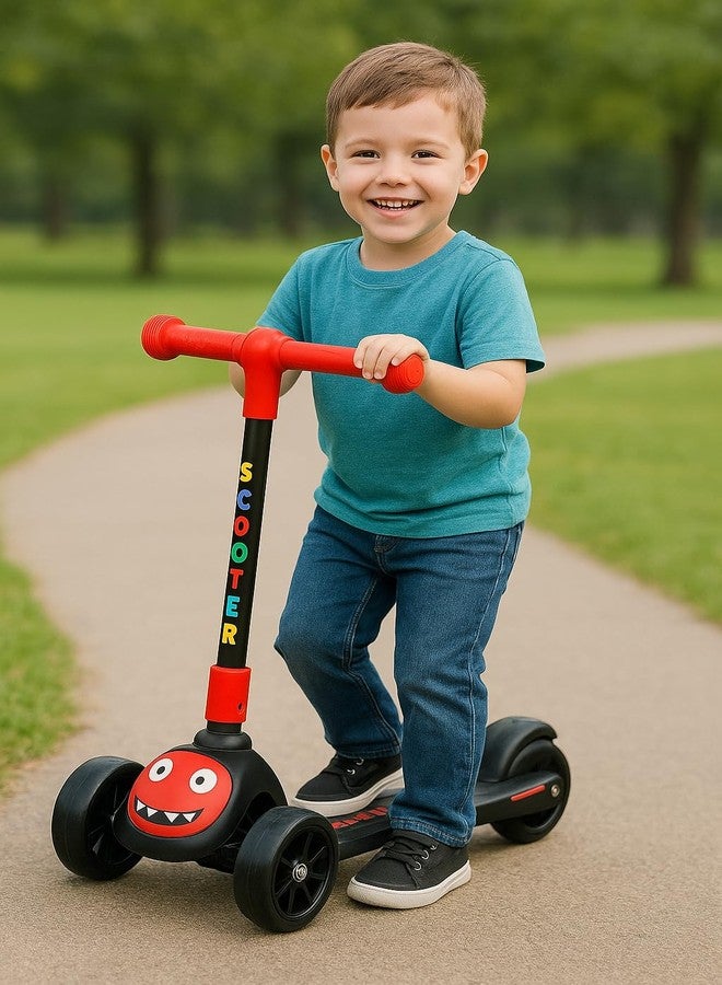 MLU Kids 3-Wheel Scooter with LED Light-Up Wheels, Adjustable Handlebar, Cartoon Face Design, Foldable Kick Scooter for Boys (red) - Image 4