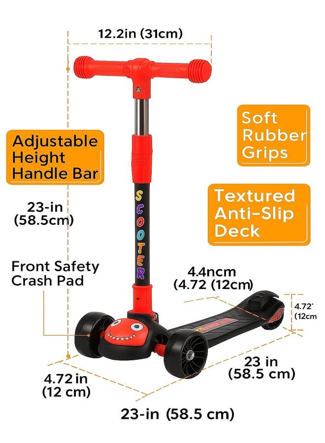 MLU Kids 3-Wheel Scooter with LED Light-Up Wheels, Adjustable Handlebar, Cartoon Face Design, Foldable Kick Scooter for Boys (red) - Image 3