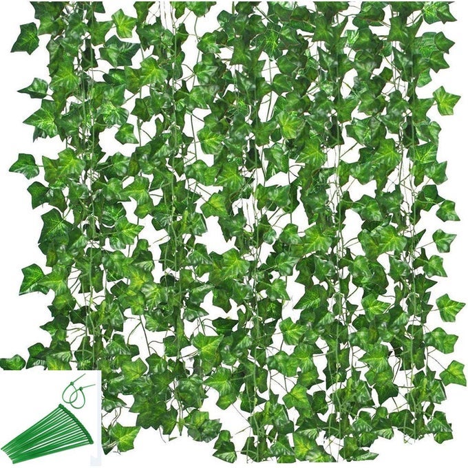 12 STRANDS 84 FEET ARTIFICIAL IVY LEAF PLANTS VINE HANGING GARLAND FAKE FOLIAGE FLOWERS FOR WEDDING PARTY GARDEN WALL DECORATION STYLE A