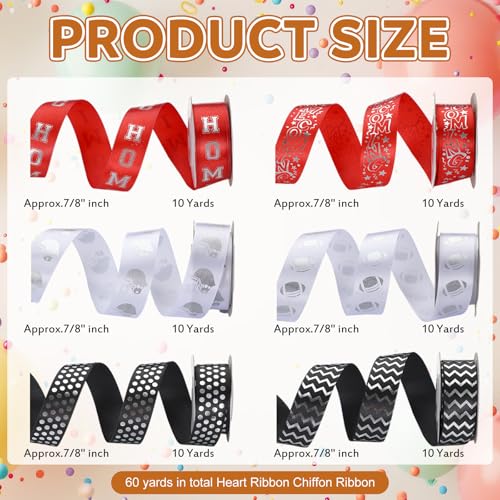 Juinte 60 Yard Red and Black Homecoming Mum Ribbon 78 Wide Football Satin Ribbon Roll for Gift Wrapping Homecoming Mum Supplies Football Party Favor Cheerleaders Decorations - Image 3