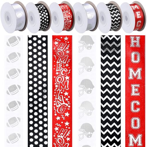Juinte 60 Yard Red and Black Homecoming Mum Ribbon 78 Wide Football Satin Ribbon Roll for Gift Wrapping Homecoming Mum Supplies Football Party Favor Cheerleaders Decorations - Image 1