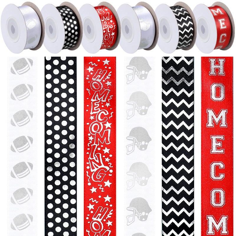 Juinte 60 Yard Red and Black Homecoming Mum Ribbon 78 Wide Football Satin Ribbon Roll for Gift Wrapping Homecoming Mum Supplies Football Party Favor Cheerleaders Decorations - Image 2