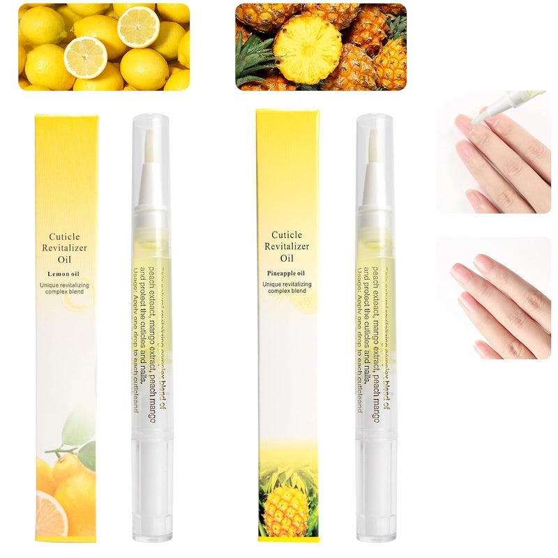 Meschett 2PCS Cuticle Oil Pens for Nail CareCuticle Revitalizer Oil Pen with Soft BrushCuticle Oil to Prevent Nail Cracking and Dry Pineapple  Lemon Flavor