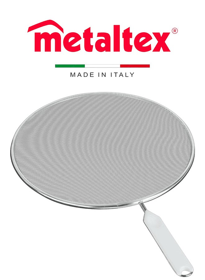 Metaltex شاشة تناثر ميتالتكس 29 سم، واقي دهون من الألمنيوم مع ثقوب دقيقة، مقبض سلكي مع قبضة بلاستيكية، واقي من تناثر الزيت للمقالي والقدور - Image 2