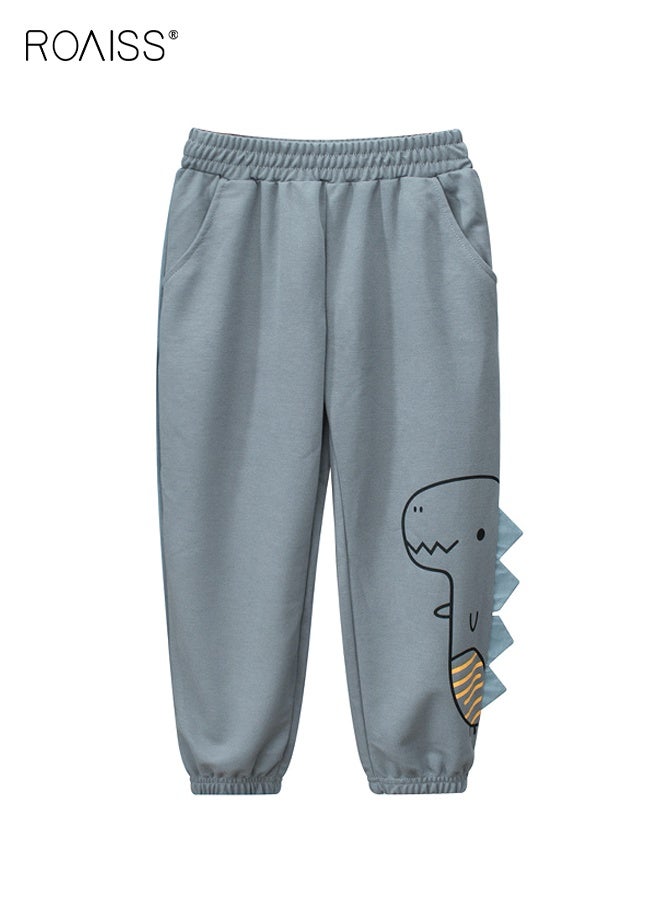 roaiss Little Boys Jogger Pants, Casual Sweatpants with Dinosaur Pattern and 2 Side Pockets, Versatile Elastic Waist Trousers for Toddlers, Suitable for Daily Wear and Outdoor Activities - Image 1
