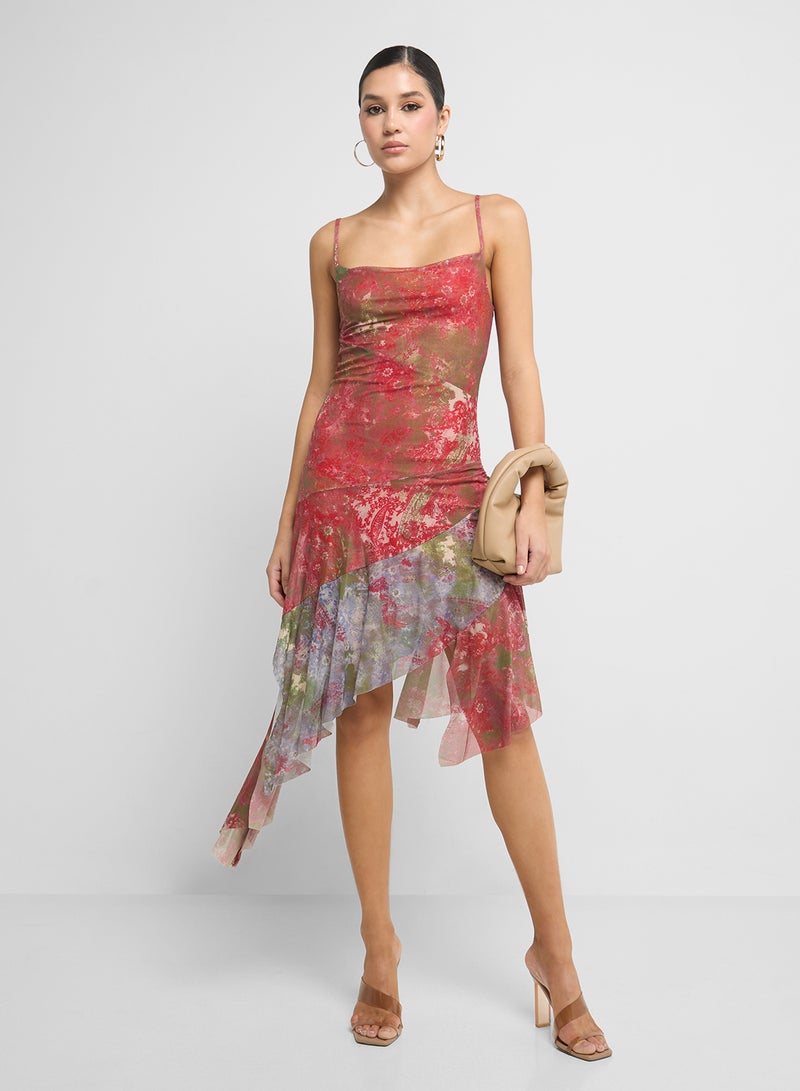 جينجر فستان بحمالات مزهر غير متماثل - Image 4