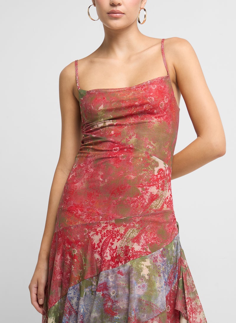 جينجر فستان بحمالات مزهر غير متماثل - Image 3