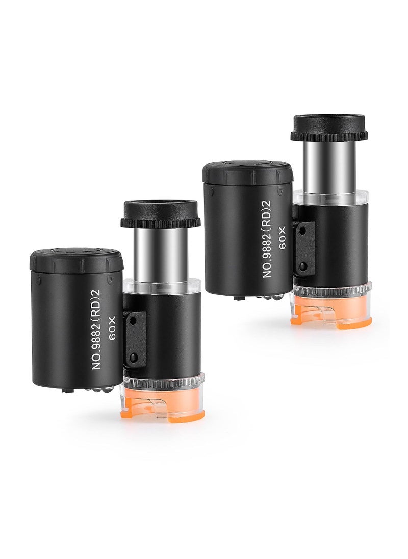 Magnifier, 2 Pieces 60X Mini Pocket Microscope, Jewelers Eye Loupe with 3 Light, Portable Magnifying Glass for Handcrafts Jewelry Diamond Gem Coins Currency - Image 1
