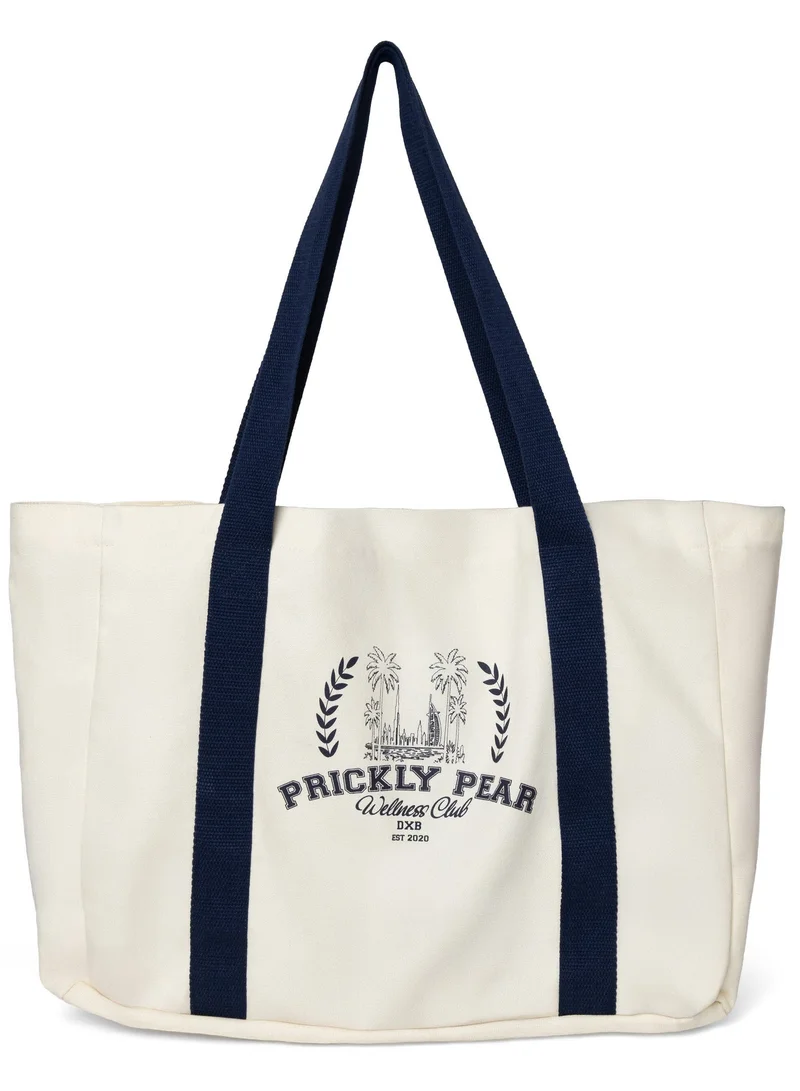 Prickly Pear Large Varsity Canvas Tote Bag, Navy