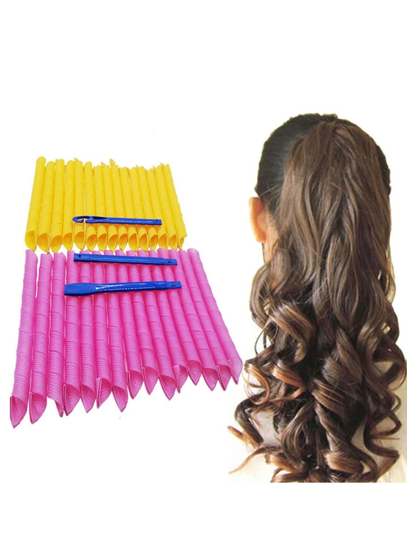 Orgrimmar Orgrimmar Hair Curlers, 30PCS Spiral Heatless Curlers Kit for Medium Hair, No Heat Hair Curls with styling Hook Magic Curler Hair Rollers 30cm/11.8inch, PET Fabric, Rod, Curler, Pink, Light yellow 