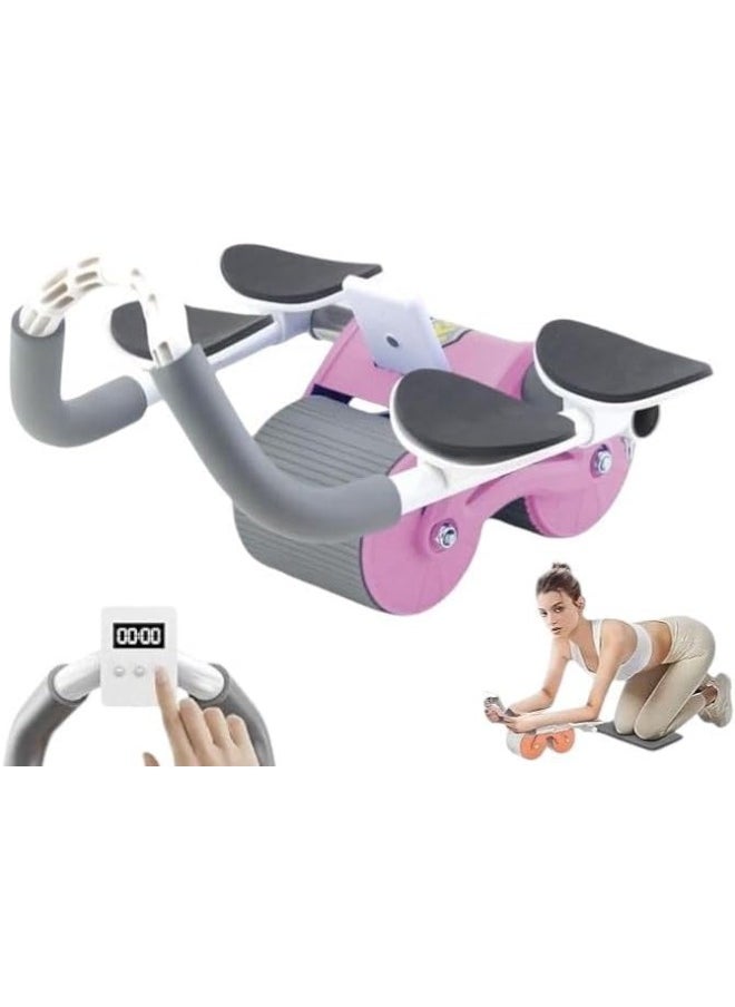 Happy Home Automatic Rebound Abdominal Wheel Kit, Elbow Support Ab Roller Workout Equipment with Timer, Ab Fitness Equipment, Exercise Equipment Abdominal Roller Machine (Pink)  - Image 1