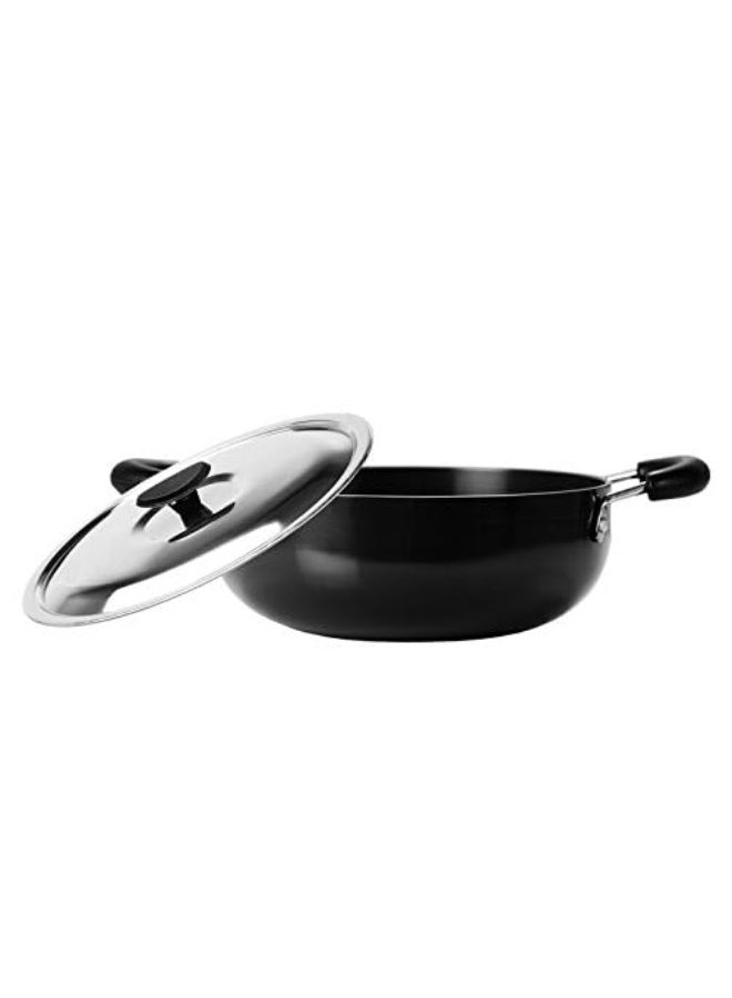 Sumeet 3mm Hard Anodised Deep Kadhai Size 10 in diameter (185mm) (1 Ltr) with Stainless Steel Lid - Image 1