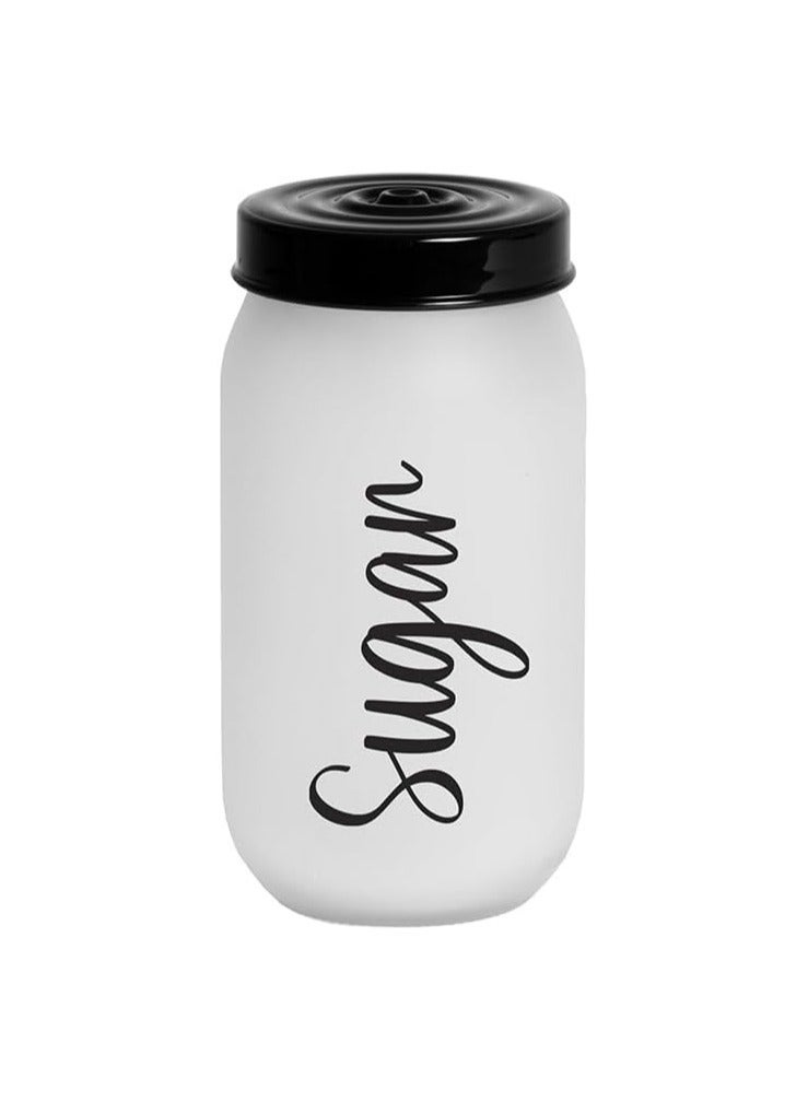 Solmazer Herevin 1-Liter Decorated Glass Sugar Jar with Lid | White Ice Color-Painted Storage Canister for Kitchen - Image 2