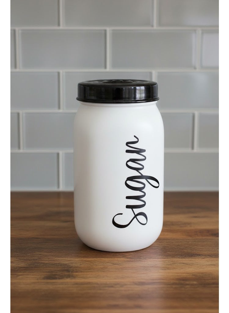 Solmazer Herevin 1-Liter Decorated Glass Sugar Jar with Lid | White Ice Color-Painted Storage Canister for Kitchen - Image 1