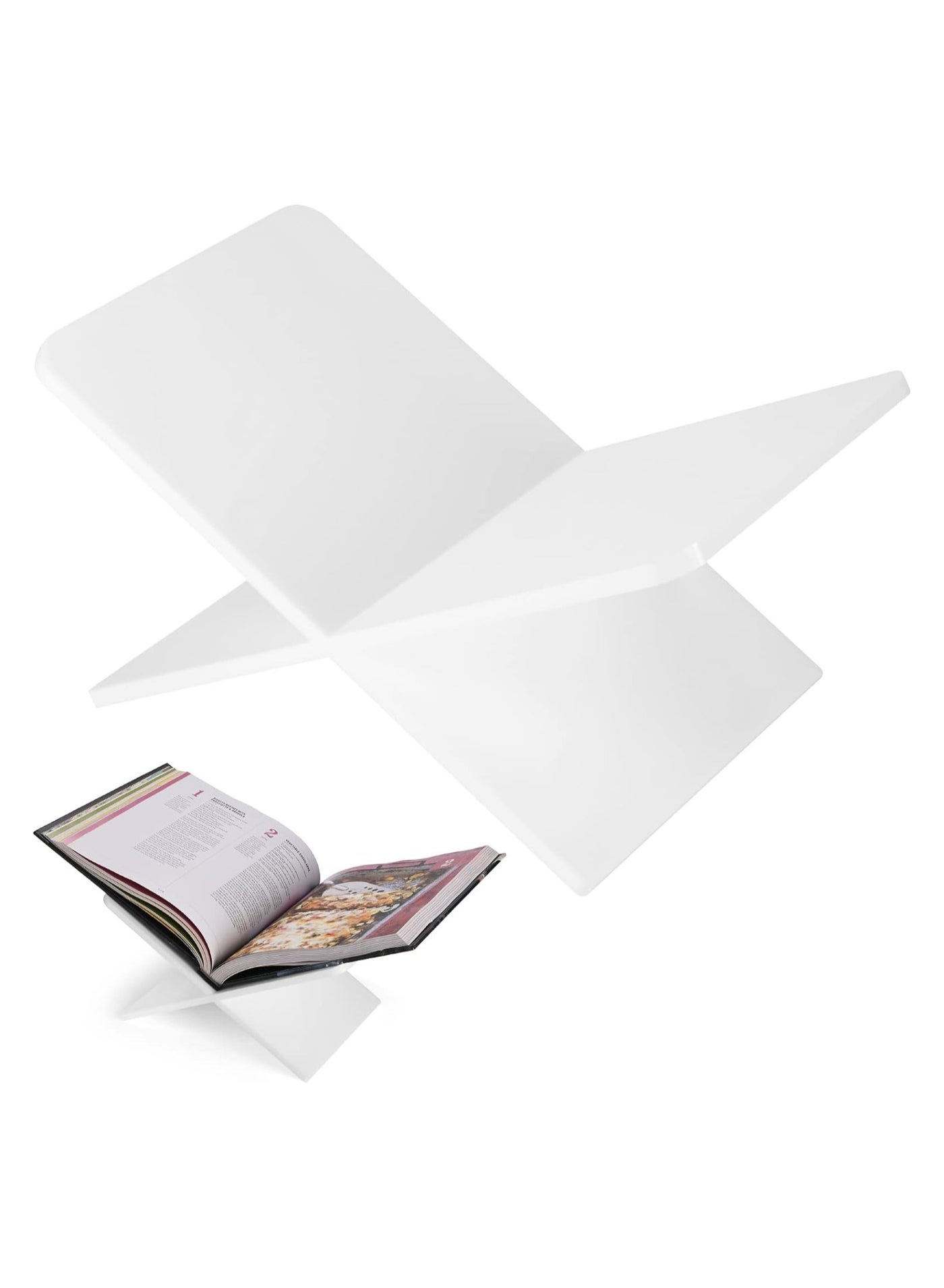Acrylic Book Holder 11 x 7 x 6 in Open Large Book Display Stand for Cookbook, Art Book, Bible, Guest Book, Quran, Table Book Stand for Reading (White, Opaque)