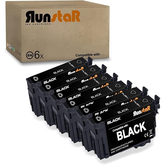 Run Star Remanufactured 200XL Black Ink Cartridge Replacement for 200XL T200XL T200 for Expression Home XP-200 XP-300 XP-310 XP-400 XP-410 Workforce WF-2520 WF-2530 WF-2540 Printer (6 Black)