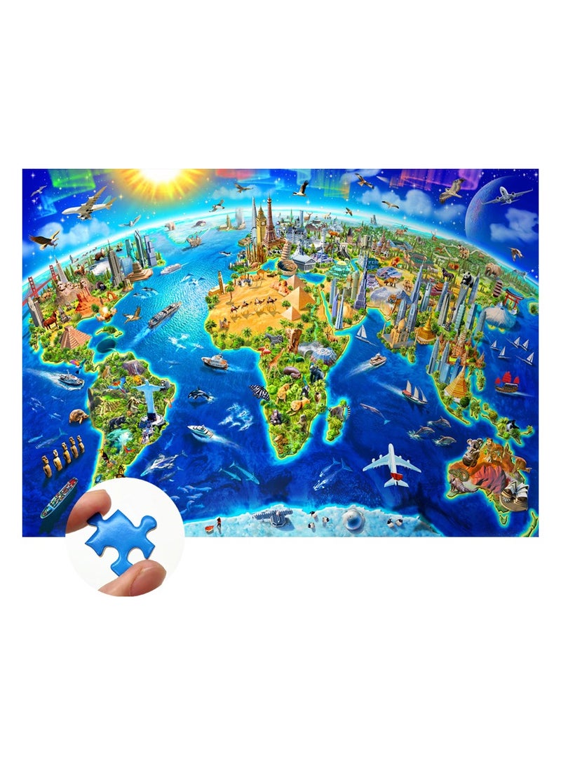 1000pcs Adult Cartoon Puzzle, World Landmark, Canvas Size 75cm * 50cm  - Image 2