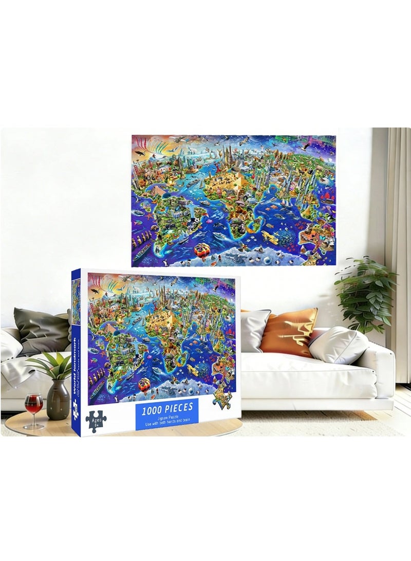 1000pcs الكبار الكرتون لغز ، الكرتون الرسم التحدي لغز ، مناسبة للأنشطة العائلية ، الليالي اللعبة ، الهدايا لتخفيف الإجهاد ، المعالم العالمية - Image 3