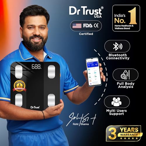 Dr Trust USA 526 Legend BMI Weight Scale & Body Fat Analyzer with IOS/Android App Sync,14 Essential Composition Metrics Weighing Machine for Home Health Monitoring (Black) - Image 2