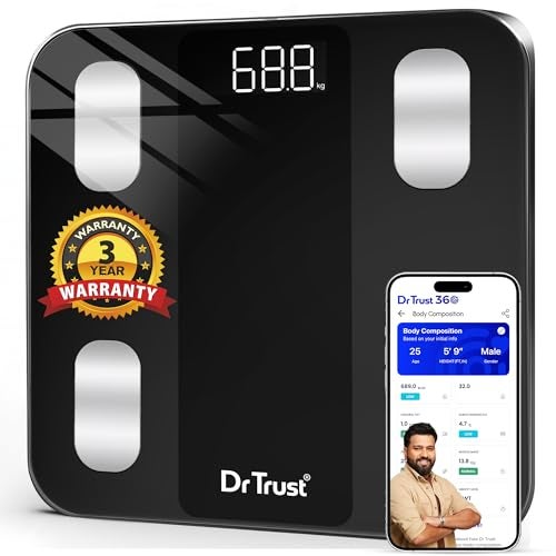 Dr Trust USA 526 Legend BMI Weight Scale & Body Fat Analyzer with IOS/Android App Sync,14 Essential Composition Metrics Weighing Machine for Home Health Monitoring (Black) - Image 1