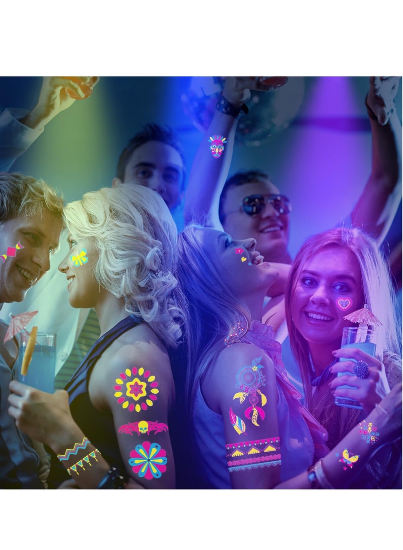 SYOSI تاتو مؤقت 20 ورقة يتوهج في الظلام تحت الضوء الأسود النيون، تاتو مؤقت للفتيات والنساء الكبار، تاتو حفلات يتوهج، مستلزمات حفلات تتوهج في الظلام، هدايا عيد ميلاد للنساء والفتيات - Image 2