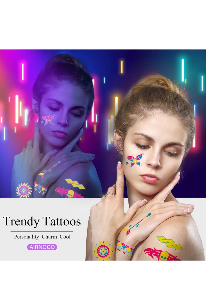 SYOSI تاتو مؤقت 20 ورقة يتوهج في الظلام تحت الضوء الأسود النيون، تاتو مؤقت للفتيات والنساء الكبار، تاتو حفلات يتوهج، مستلزمات حفلات تتوهج في الظلام، هدايا عيد ميلاد للنساء والفتيات - Image 3