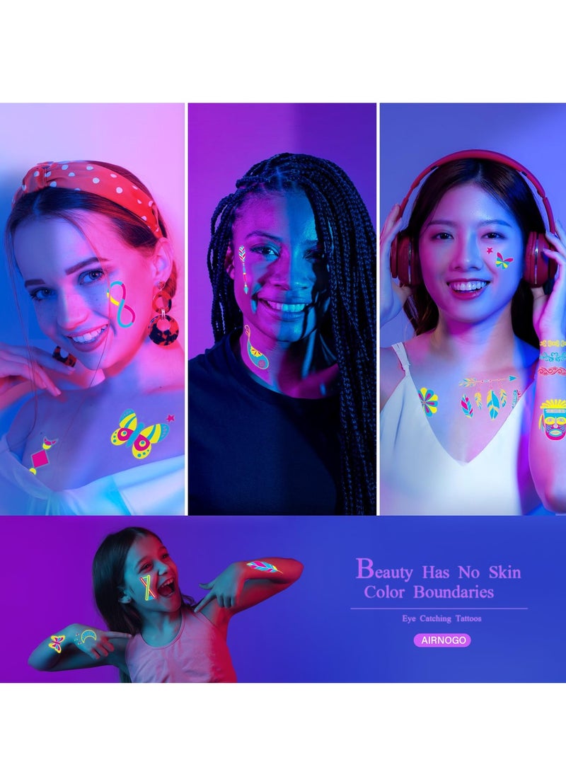 SYOSI تاتو مؤقت 20 ورقة يتوهج في الظلام تحت الضوء الأسود النيون، تاتو مؤقت للفتيات والنساء الكبار، تاتو حفلات يتوهج، مستلزمات حفلات تتوهج في الظلام، هدايا عيد ميلاد للنساء والفتيات - Image 4