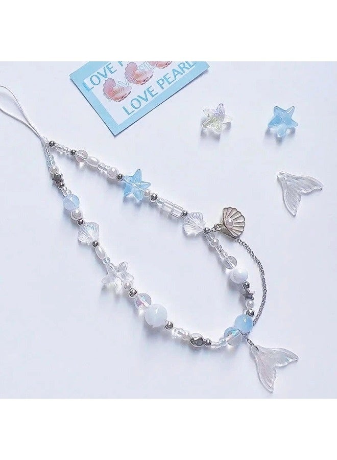 ShebSheb Elegant Mermaid Beaded Phone Charm Strap, Ocean Style Digital Camera Lanyard, Phone Wrist Lanyard for Phone, Bag, Keychain - Image 4